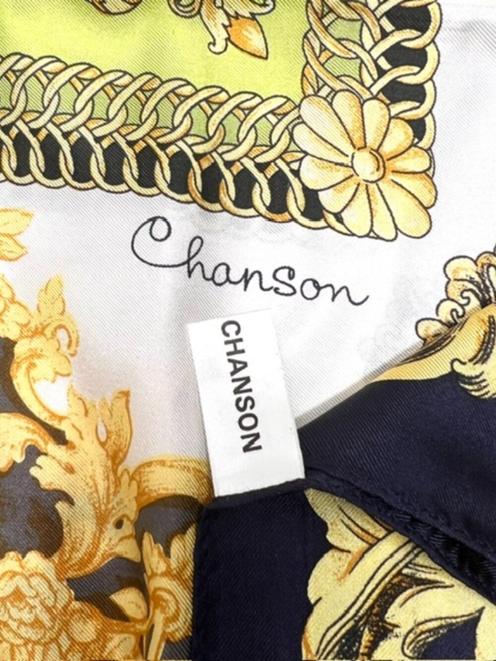 Soft Silk Scarf Chanson Similar to Hemes beige back green Gold Mint arts 35"(17 - Picture 6 of 10